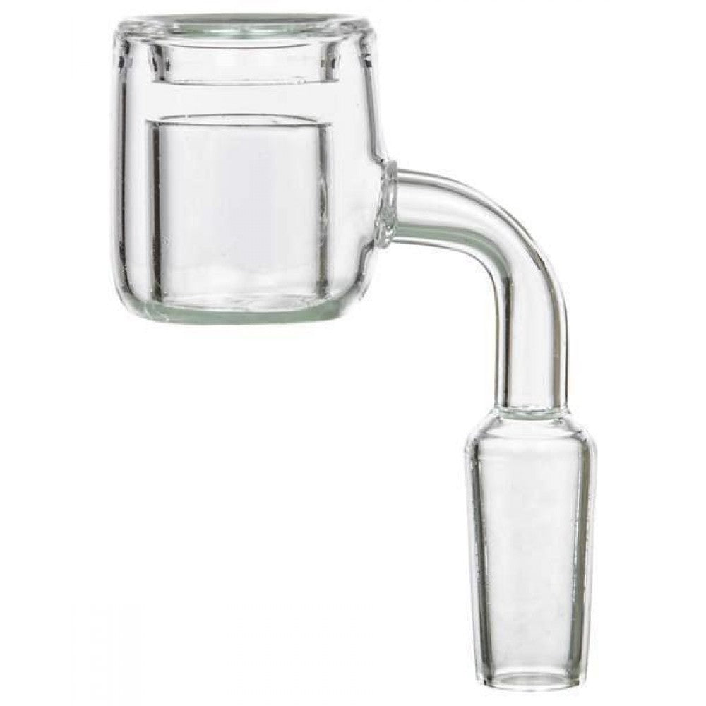 90 degree quartz thermo banger 14MM male made from heat resistant glass for smooth airflow and even heating performance.