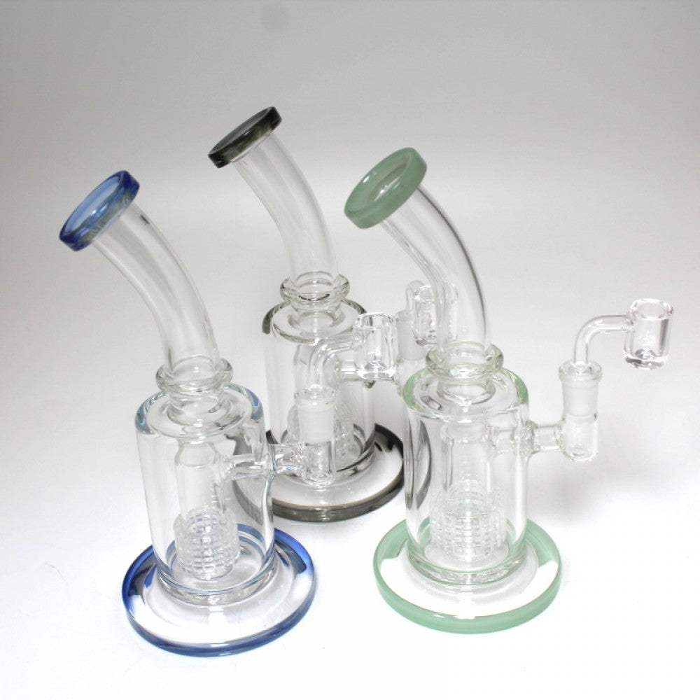 9'' Diamond Cut Design Percolator Curve Dab Rig Water Pipe With 14 MM Male Banger