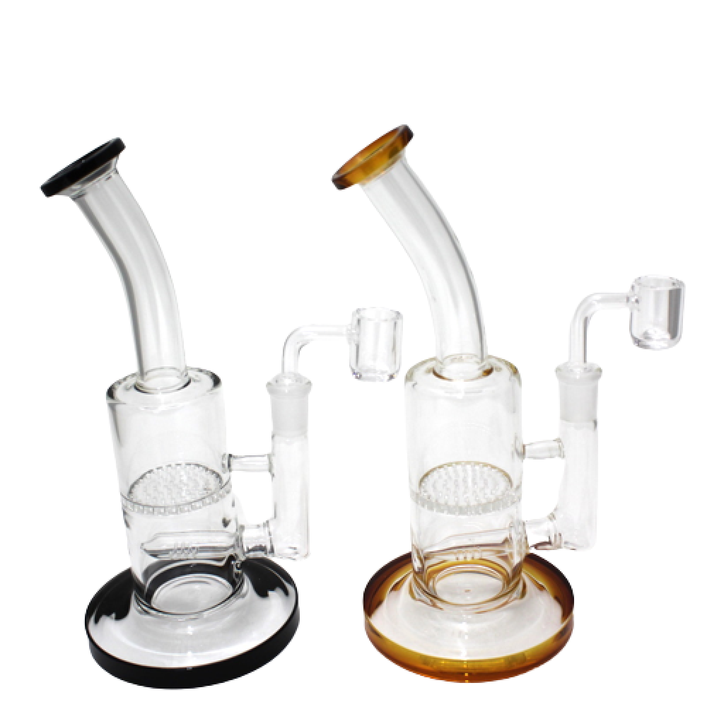 9'' Flat Bottom Inline With Honey Comb Dab Rig Water Pipe With 14 MM Male Banger