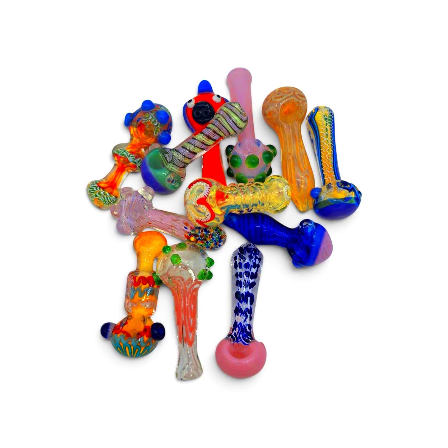 Mixed And Match Multi  Color Heavy Duty Glass Hand Pipe 12 Pcs Per Pack