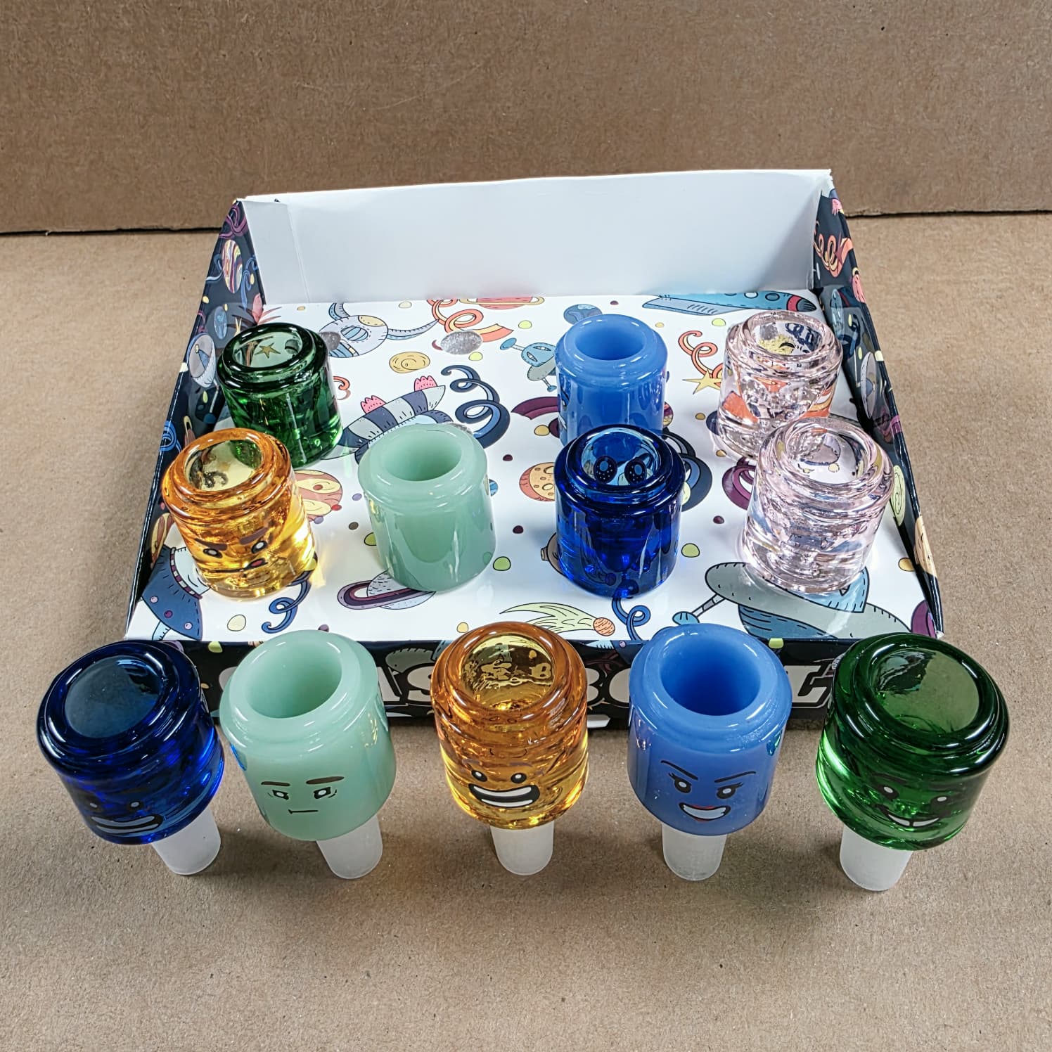 Funny Face Design Glass Bowl 14mm Male 12Pcs
