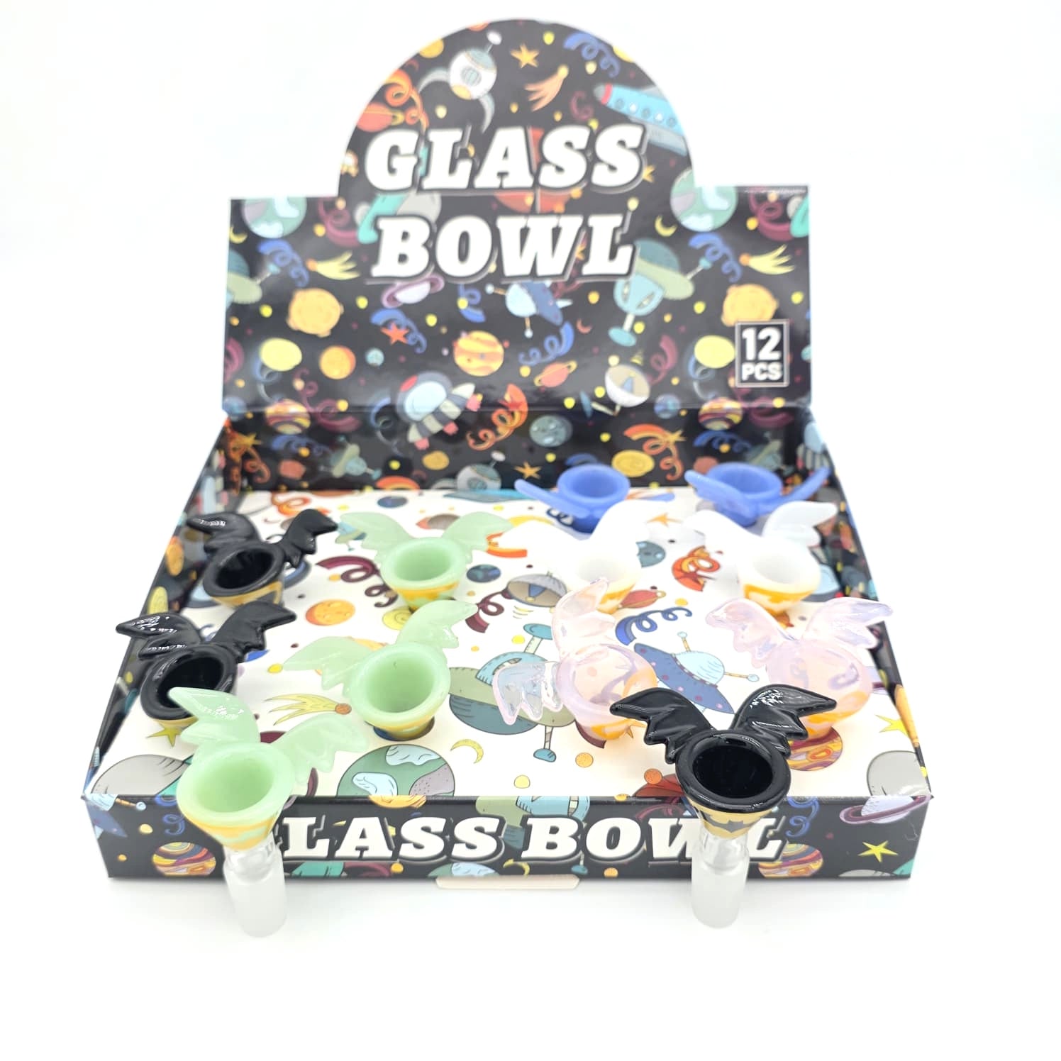 Fancy Wings Glass Bowl 14MM Male 12Pcs Pack