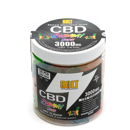 BOLT CBD Fruit Flavored Gummy Bears – 3000mg 120 Count