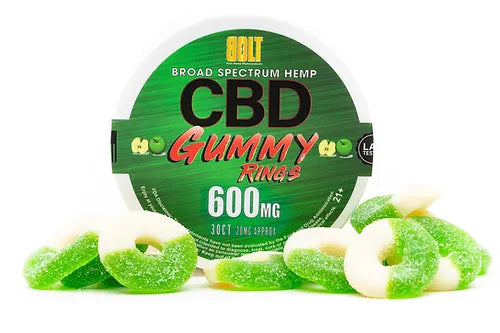 BOLT CBD Gummy Rings – Green Apple 600mg 30 count