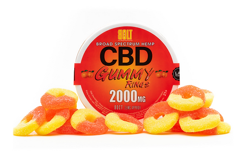 BOLT CBD Gummy Rings – Peach 2000mg 80 Count