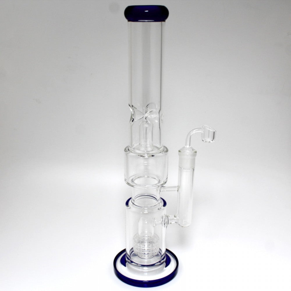 16'' Flat Bottom Straight Diamond Cut Design Percolator Water Pipe With Banger