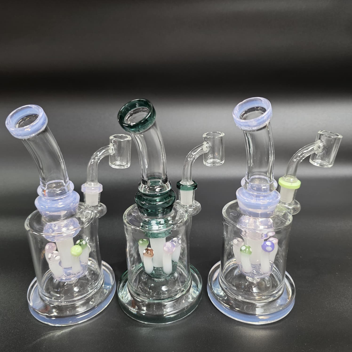 7'' Flat Bottom Mushroom Percolator Dab Rig Water Pipe With 14 MM Male Banger