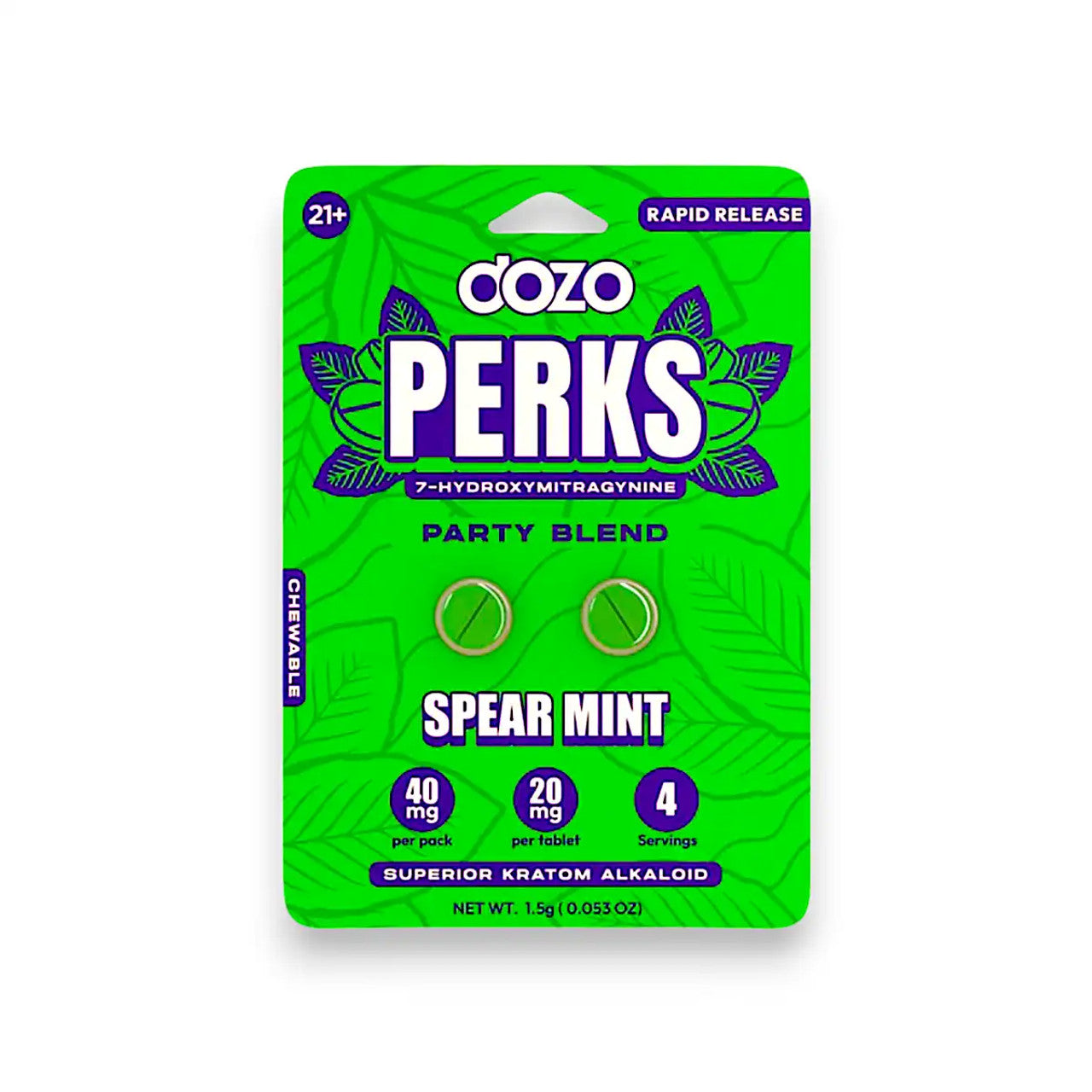 Dozo PERKS 7-OH 20mg - 2 Tablets per Blister, 10 Packs in Each Display, 30 Displays per Case