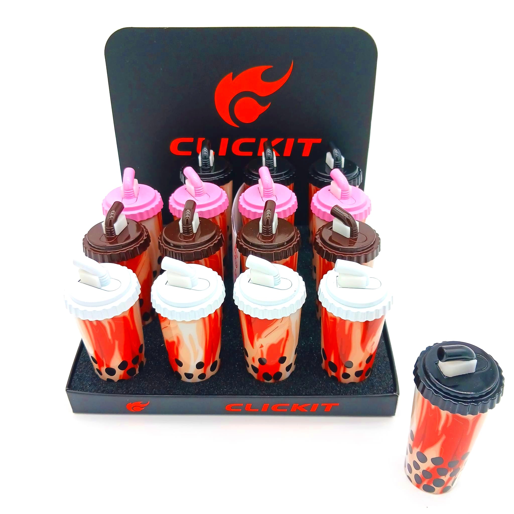 GH-7253 Clickit BOBA TEA CUP torch in mixed colors, 16 pieces per display