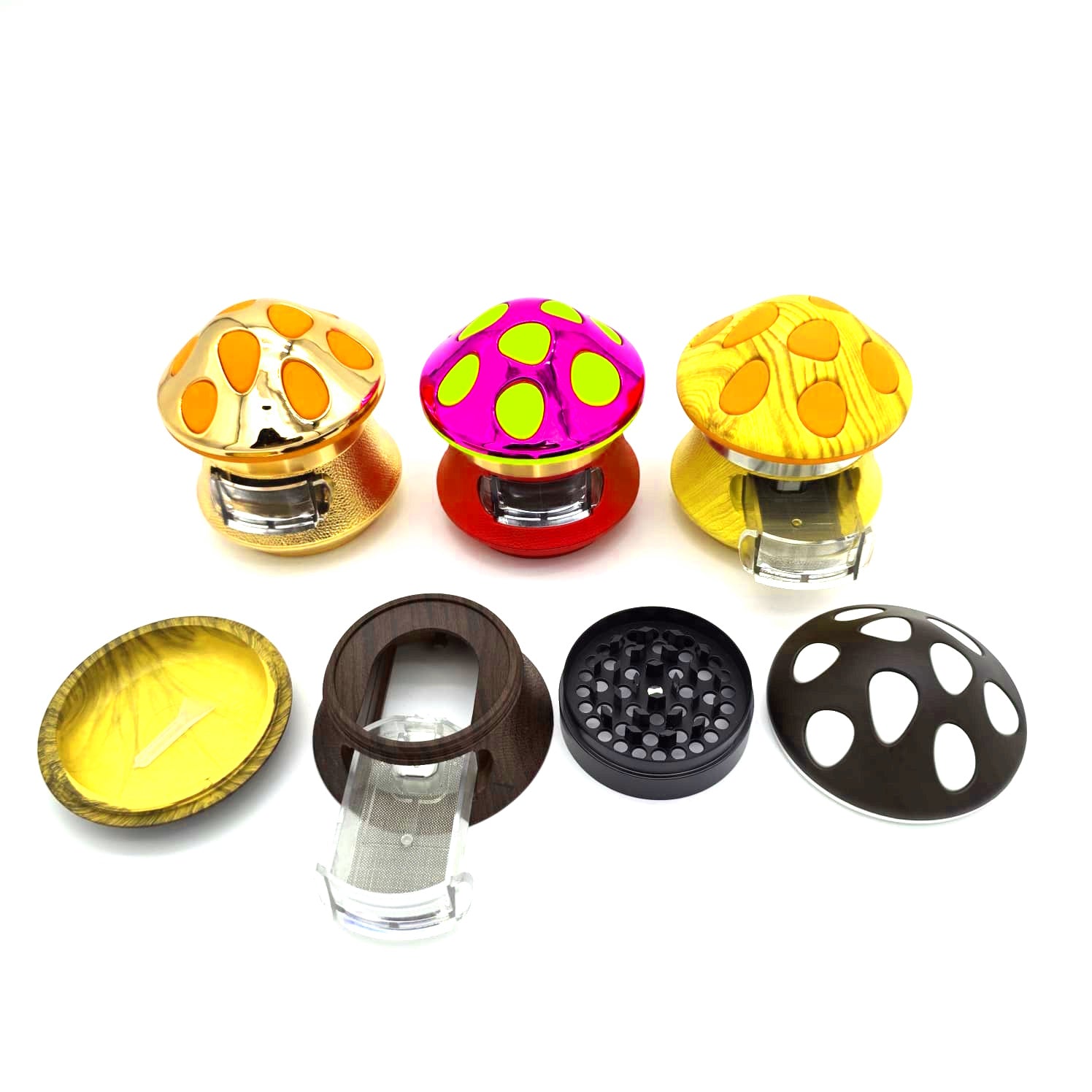 4 Part Mushroom Design  Assorted Color Grinder 63 MM