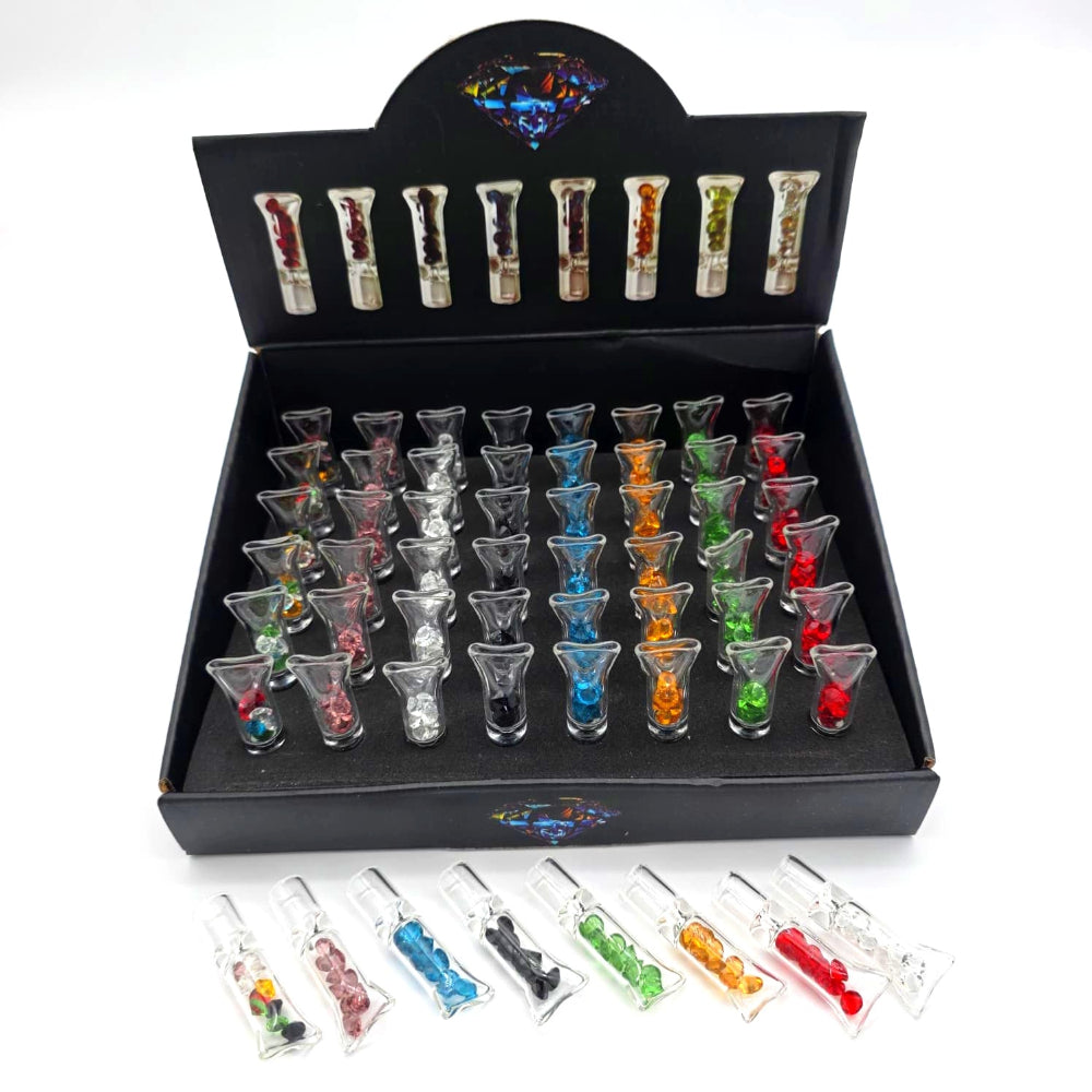 Glass cigarette holder set with 48 pieces per display box. Durable, reusable, and stylish design for smooth and clean smoking experience.