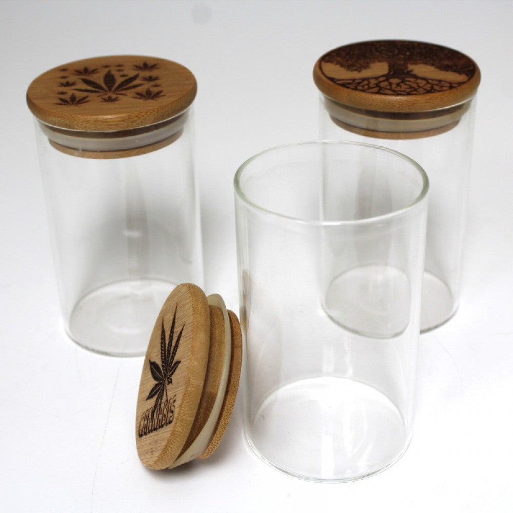 Glass Jar With Top Design Bamboo Lid Medium Size