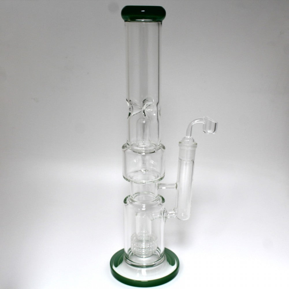 16'' Flat Bottom Straight Diamond Cut Design Percolator Water Pipe With Banger