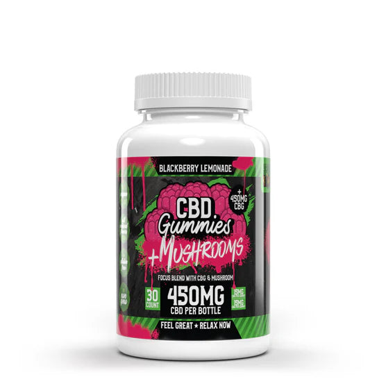 Hemp Bombs CBD Gummies with Mushrooms, 30 Gummies (15mg per Gummy), 450mg per Jar