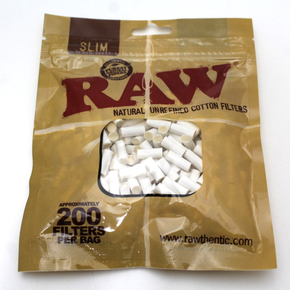 RAW Slim Natural Unrefined Cotton Filters 200 per bag made from premium natural cotton for convenient and consistent use.
