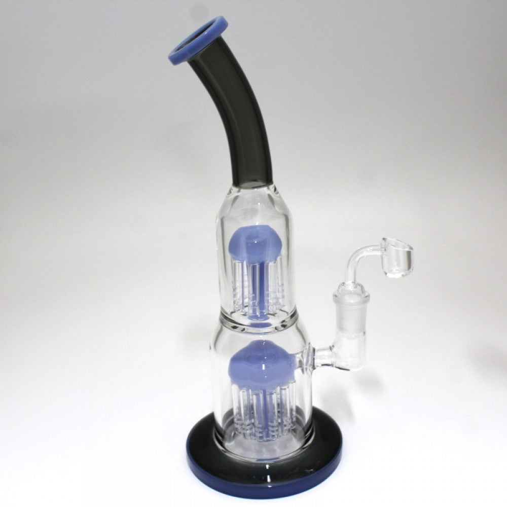 12'' Double Tree Percolator Tube Color Water Pipe With 18 MM Male Banger