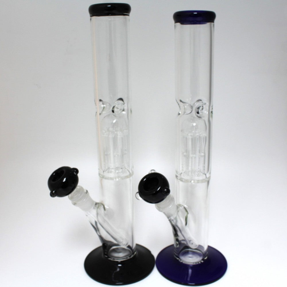 14" Flat Bottom Color (US MADE) Water Pipe W/ peculator - G/G