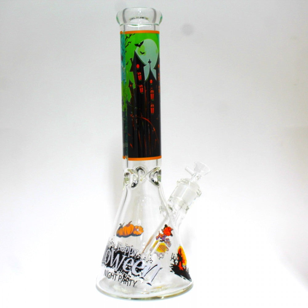 14'' Glow in The Dark Halloween Design Beaker Picture Art Heavy Duty Water Pipe G-G