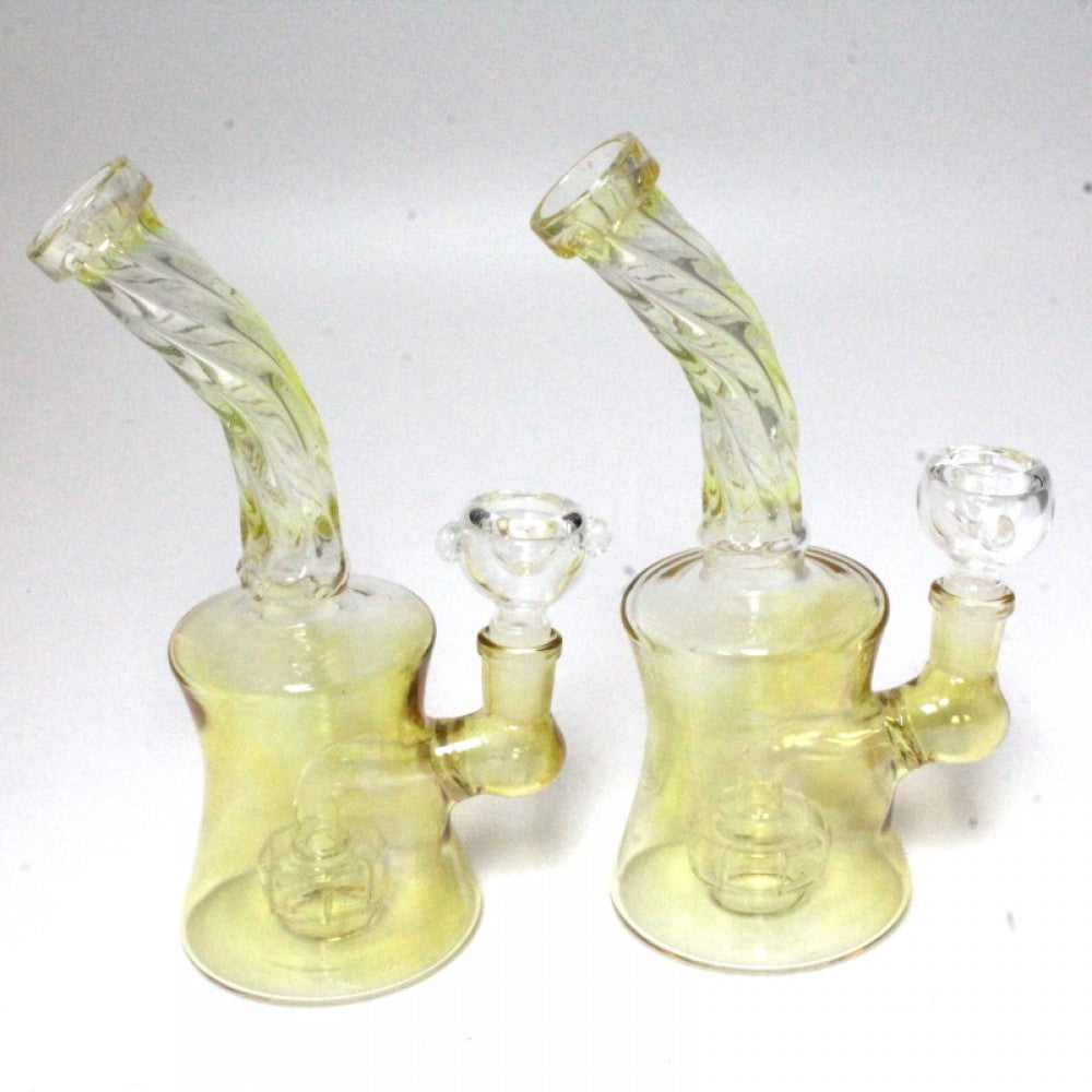 7'' Twisted Design Gold Fumed Beaker Dab Rig Water Pipe With 14 MM Male Banger