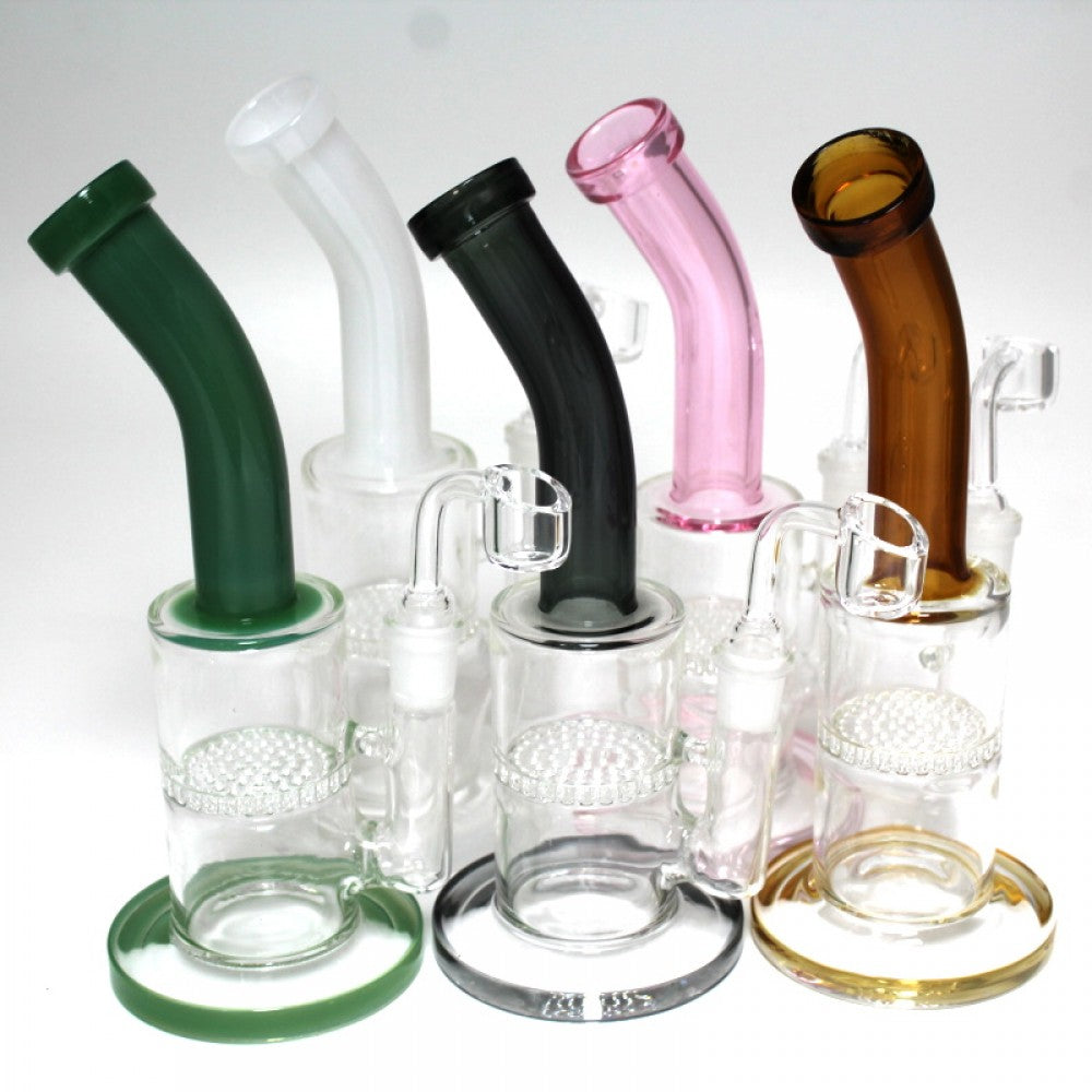 8''  Flat Bottom Bent W/Honey Comb dab Water Pipe W 14 MM Male Quartz  Banger 8'' Flat Bottom Bent W/Honey Comb dab Water Pipe W 14 MM Male Quartz Banger