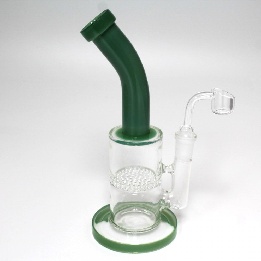 8''  Flat Bottom Bent W/Honey Comb dab Water Pipe W 14 MM Male Quartz  Banger 8'' Flat Bottom Bent W/Honey Comb dab Water Pipe W 14 MM Male Quartz Banger