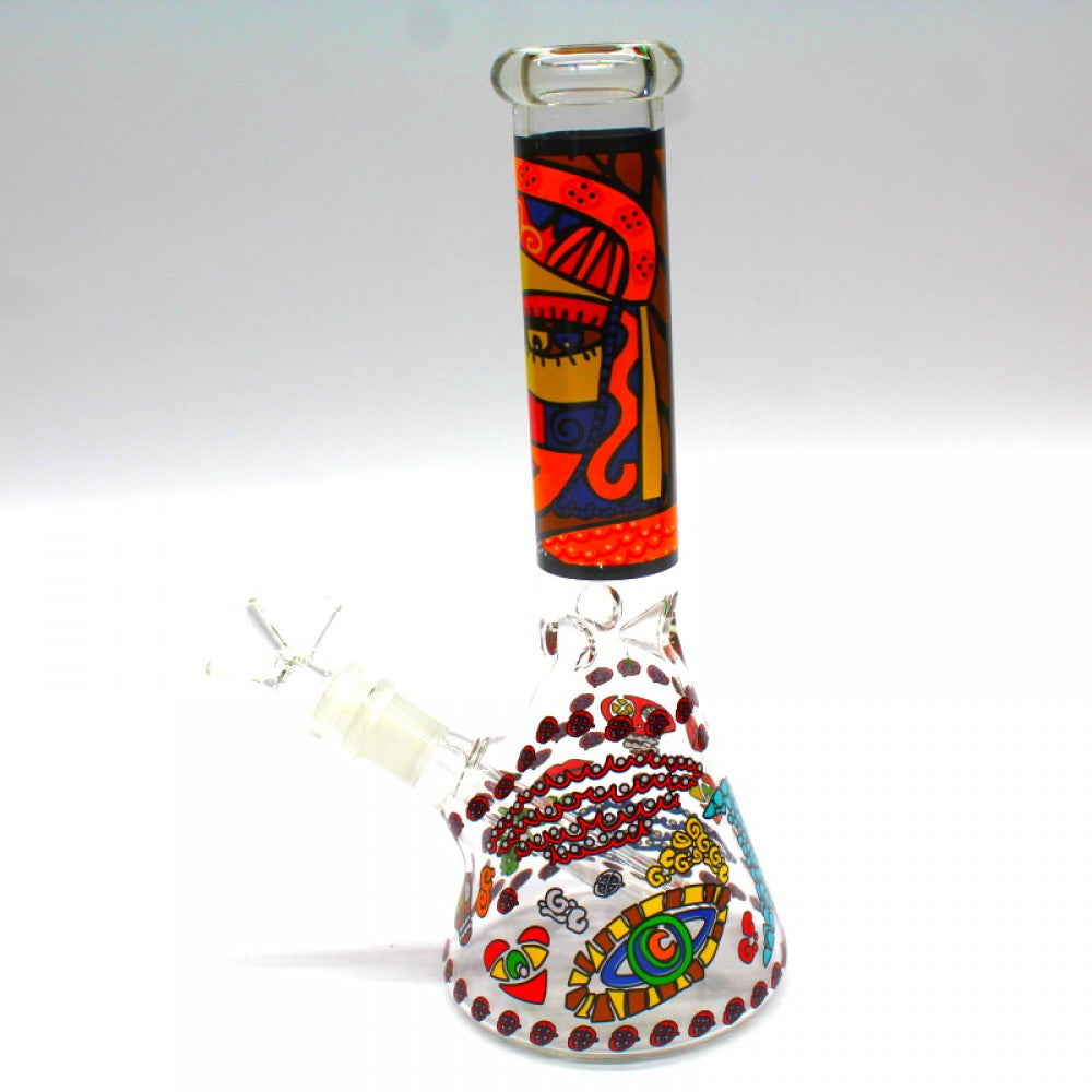 10'' Beaker Colorful Decal Eye Design Water Pipe With 14 MM Male Bowl Glass On Glass