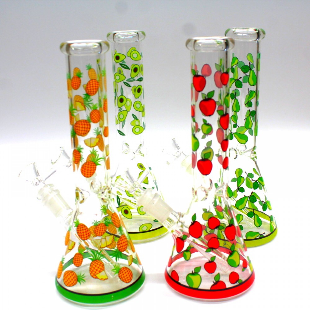 10'' Beaker Decal Art Fruit Design Water Pipe With 14 MM Male Bowl Glass On Glass