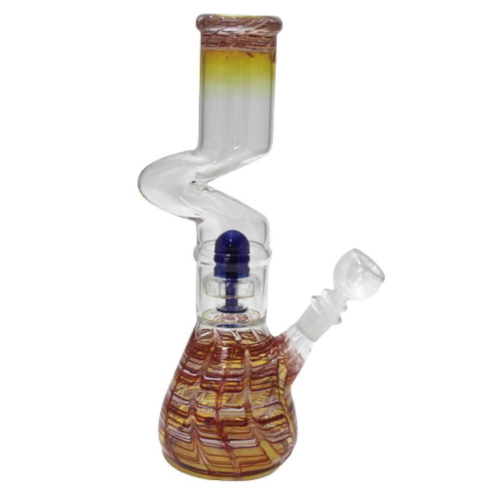 12'' Beaker Base Zig Zag Color Art Water Pipe Glass On Glass