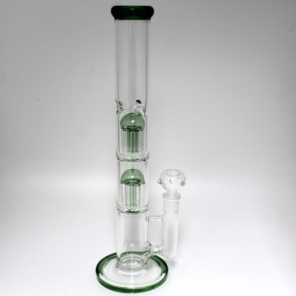 16.5'' Flat Bottom Straight Double Tree Percolator Water Pipe G-G