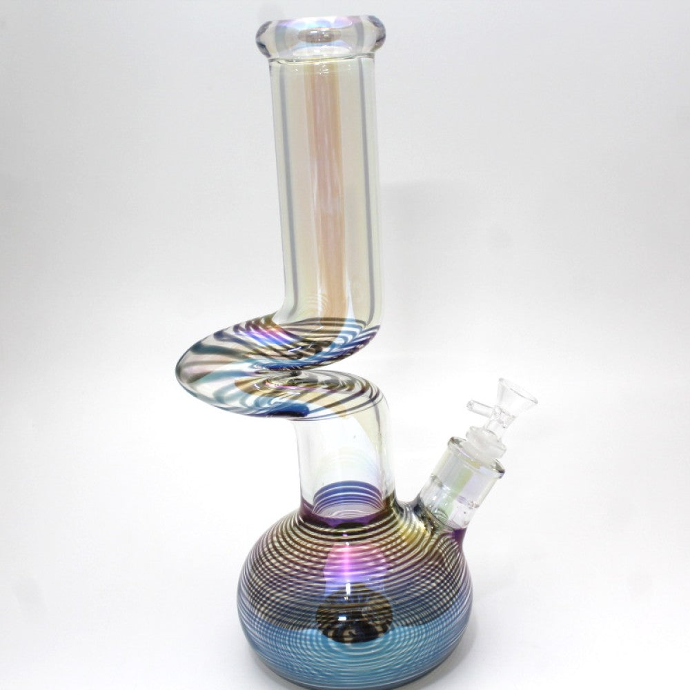 14'' Round Base Zig Zag Colorful Heavy Water Pipe With 14 MM Male Bowl Glass On Glass