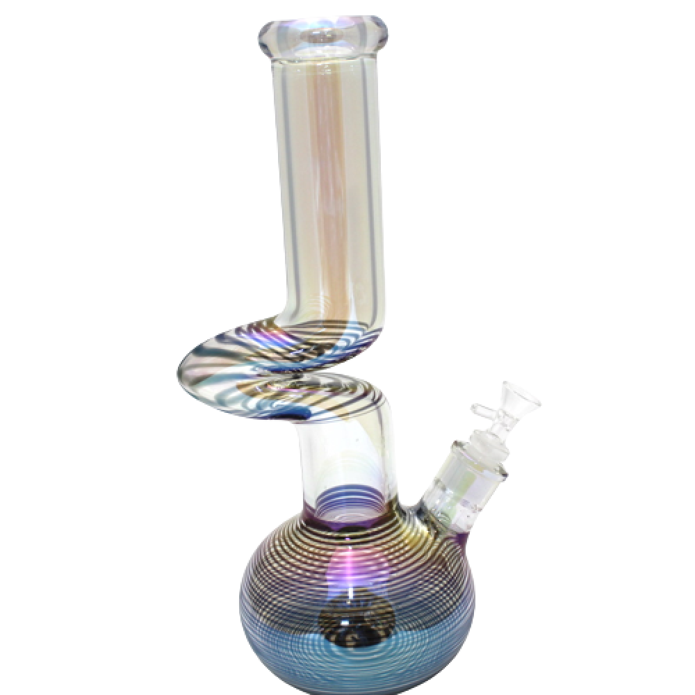 14'' Round Base Zig Zag Colorful Heavy Water Pipe With 14 MM Male Bowl Glass On Glass