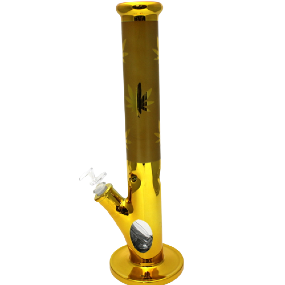 15.5'' Gold Color Straight Shooter Leaf Art Heavy Water Pipe With 14 MM Male Bowl Glass On Glass