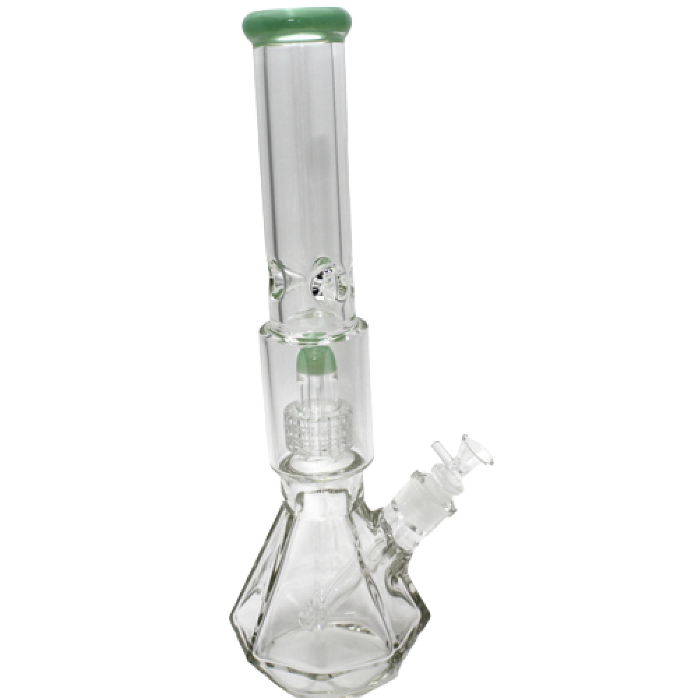 16'' Diamond Cut Design Beaker Base With Shower Head Percolator Heavy Water Pipe With 14 MM Male Bowl Glass On Glass