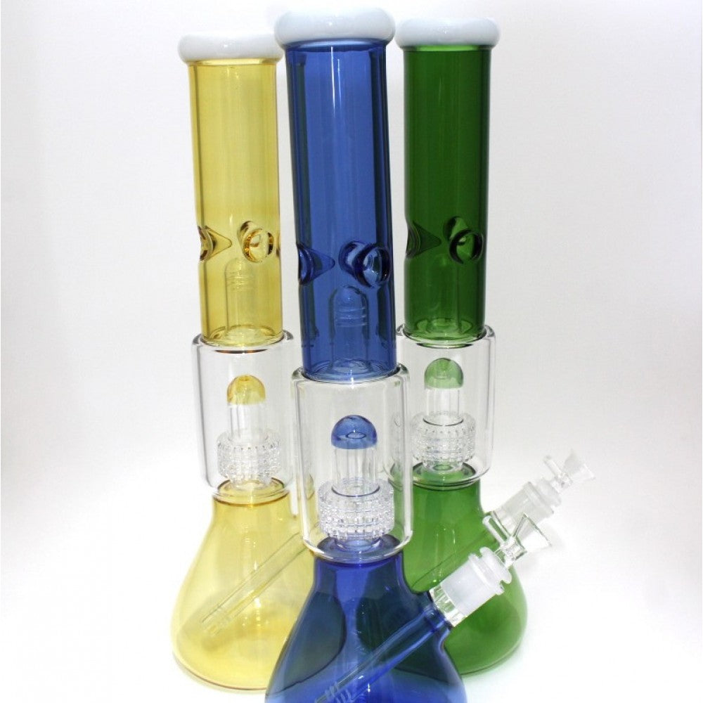 16'' Beaker With Diamond Cut Percolator Double Dom Water Pipe G-G