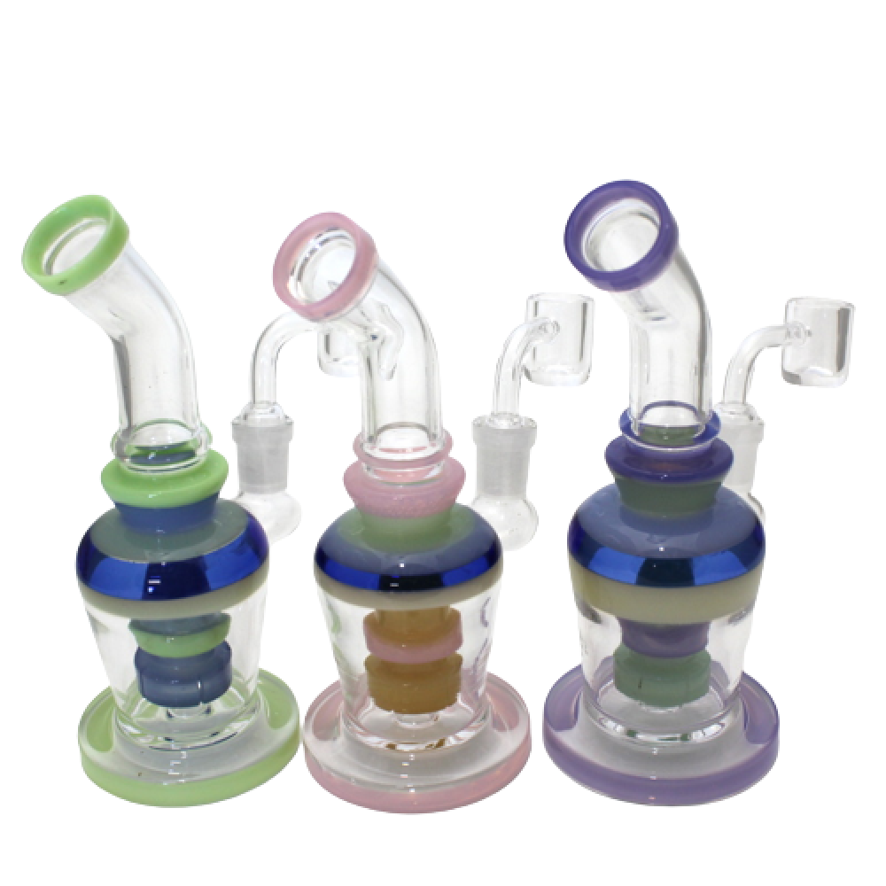 6'' Flat Bottom Tube Color Dab Rig Water Pipe With 14MM Male Banger