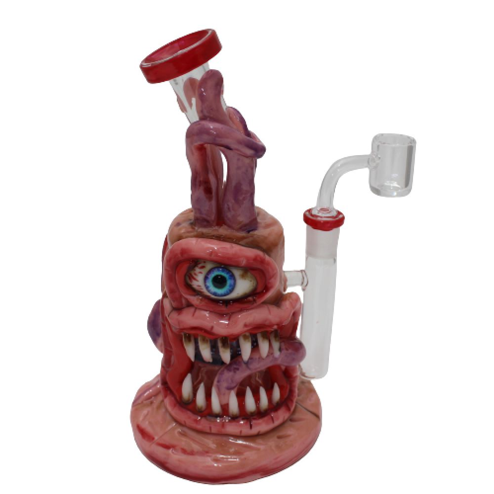 8'' Colorful Cyclops Monster Dab Rig Shower Head Percolator Glass Water Pipe With 14 MM Male Banger