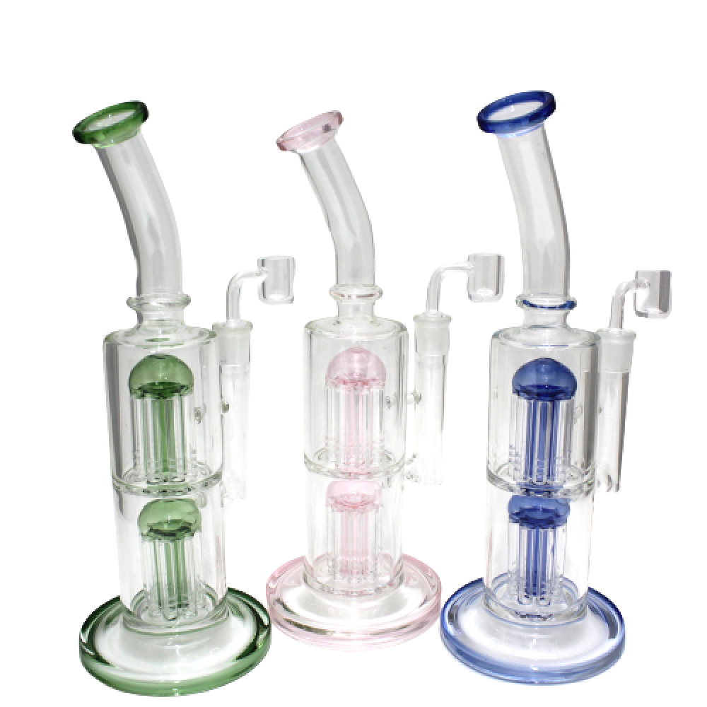 12'' Double Tree Percolator Water Pipe With 14 MM Male Banger