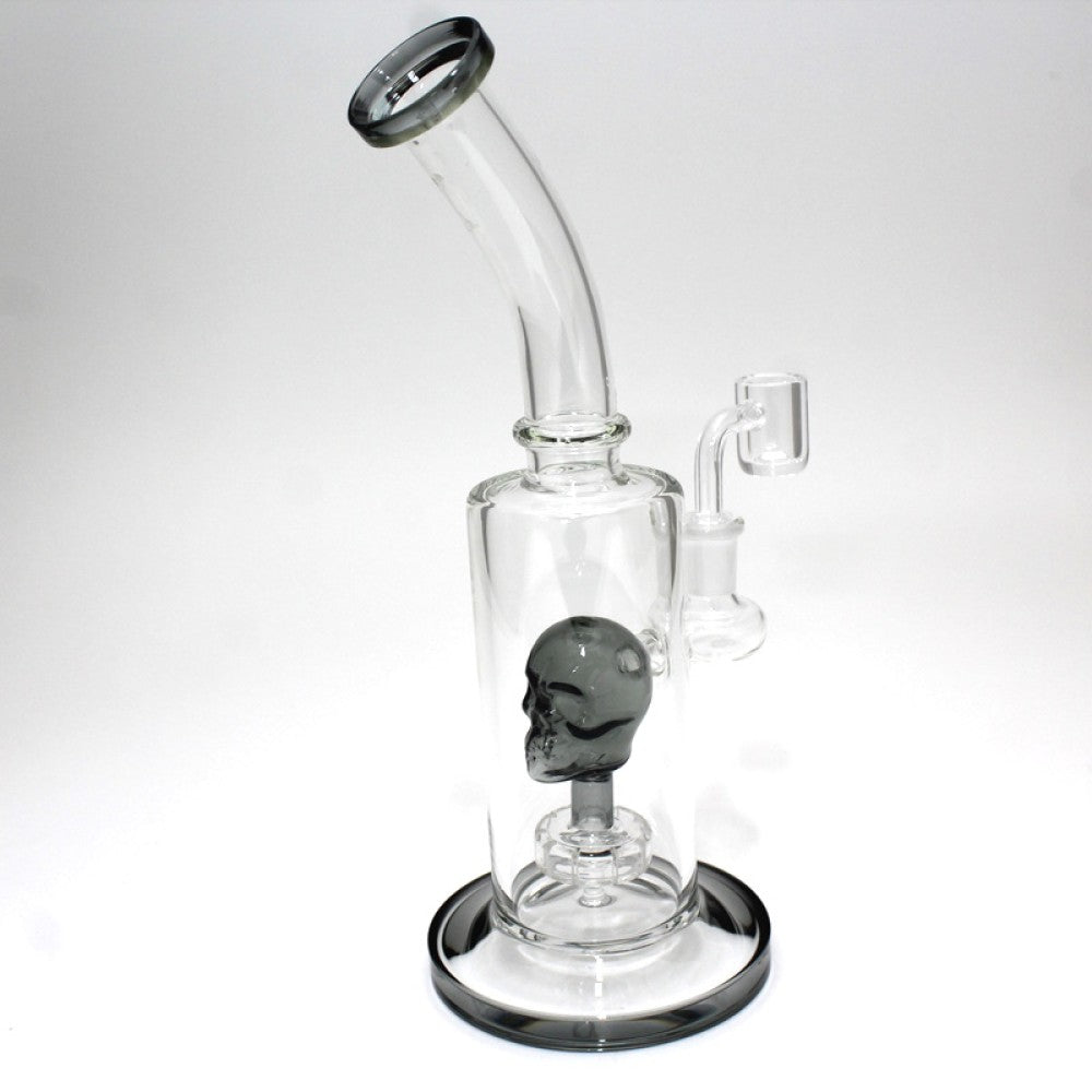 10'' Flat Bottom Skull Percolator Water Pipe With 14 MM Male Banger