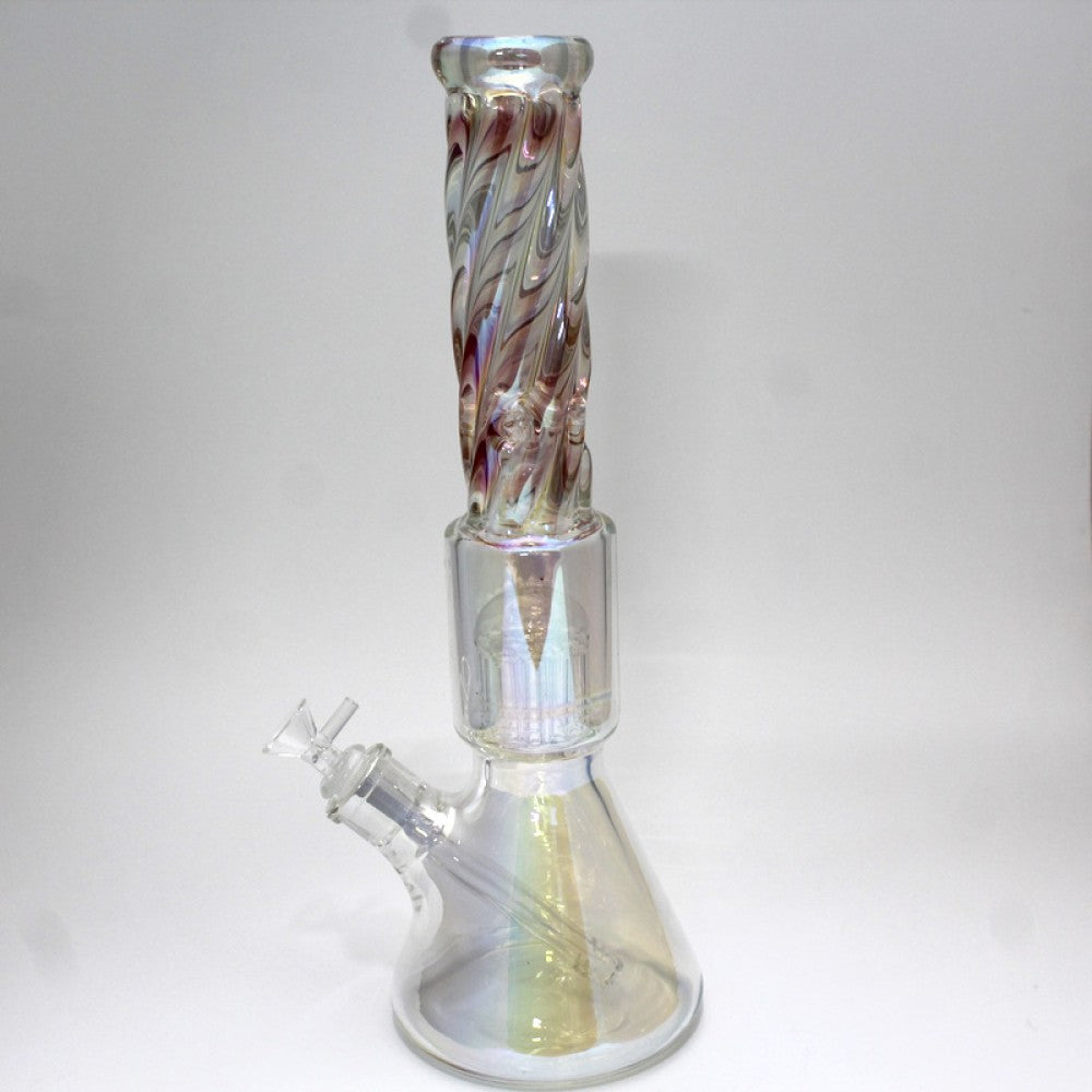 15'' Beaker Tree Percolator With Twisted Top Heavy Water Pipe Glass On Glass