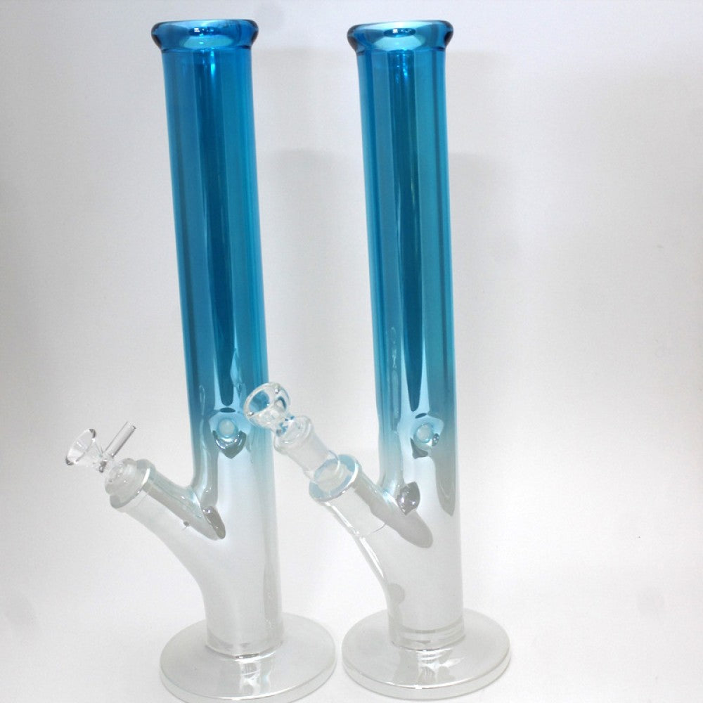 15'' 9 MM Blue / White Color Straight Shooter Heavy Water Pipe Glass On Glass