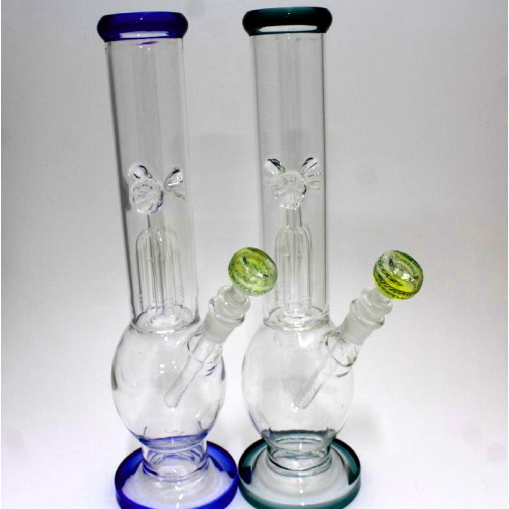 14'' Round Bottom Tree Percolator Tube Color Water Pipe 14 MM Male Bowl Glass On Glass