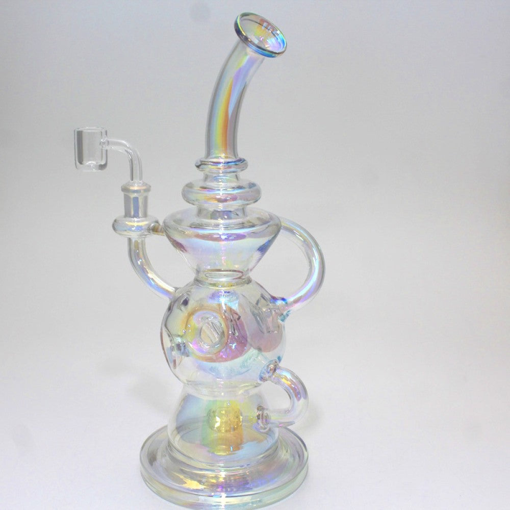 11.5'' Flat Bottom Double Recycle Design With 4 Holes Dab Rig Water Pipe14 MM Male Banger