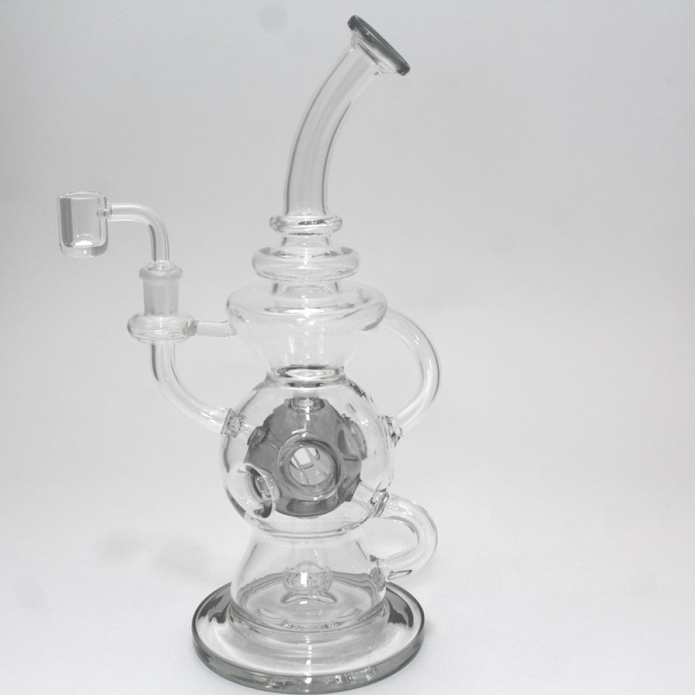 11.5'' Flat Bottom Double Recycle Design With 4 Holes Dab Rig Water Pipe14 MM Male Banger