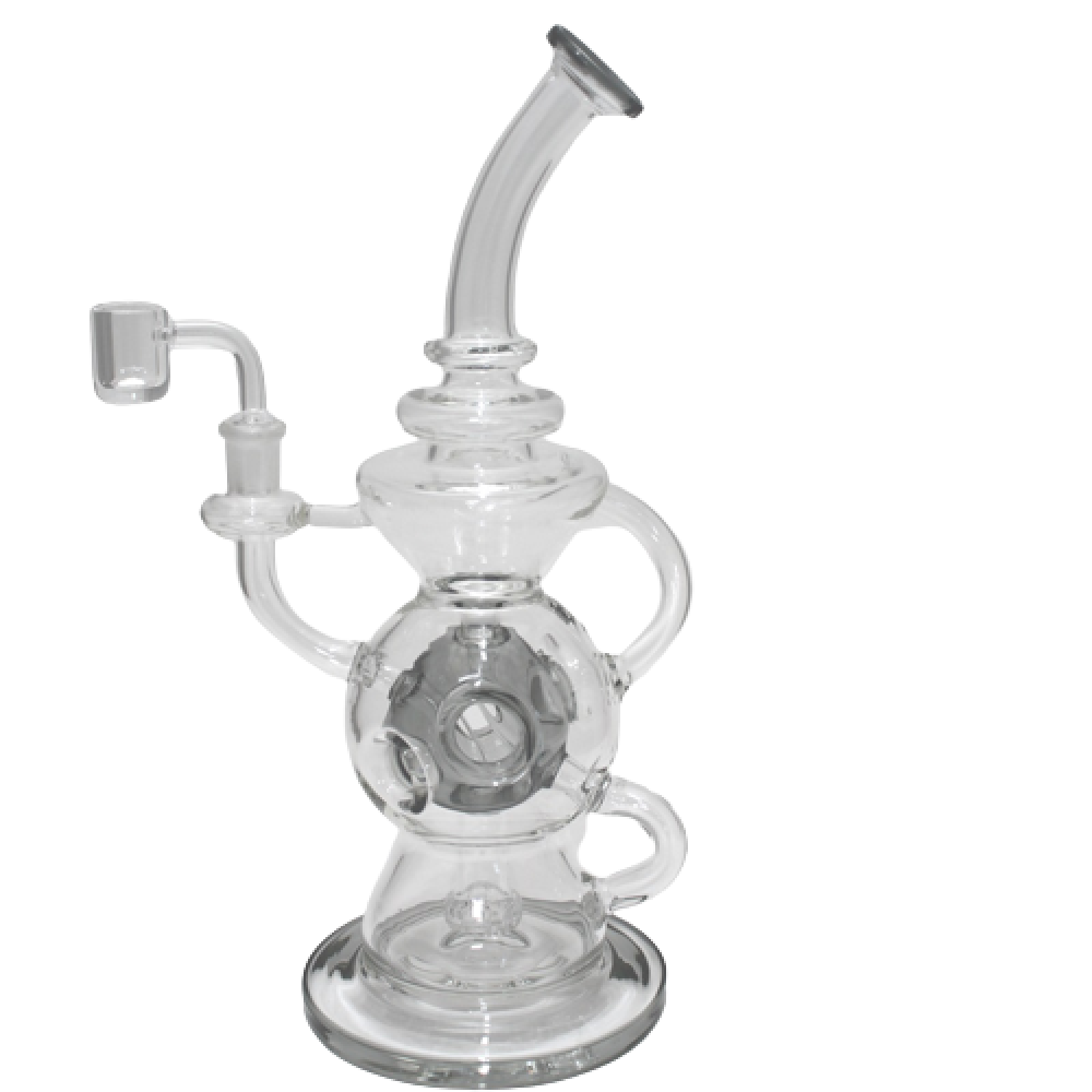 11.5'' Flat Bottom Double Recycle Design With 4 Holes Dab Rig Water Pipe14 MM Male Banger