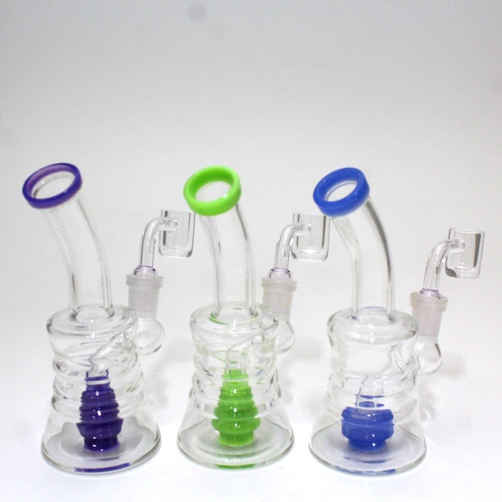 5.5" Tube Color Ribbed Design Water Pipe With 14 MM Male Quartz Banger