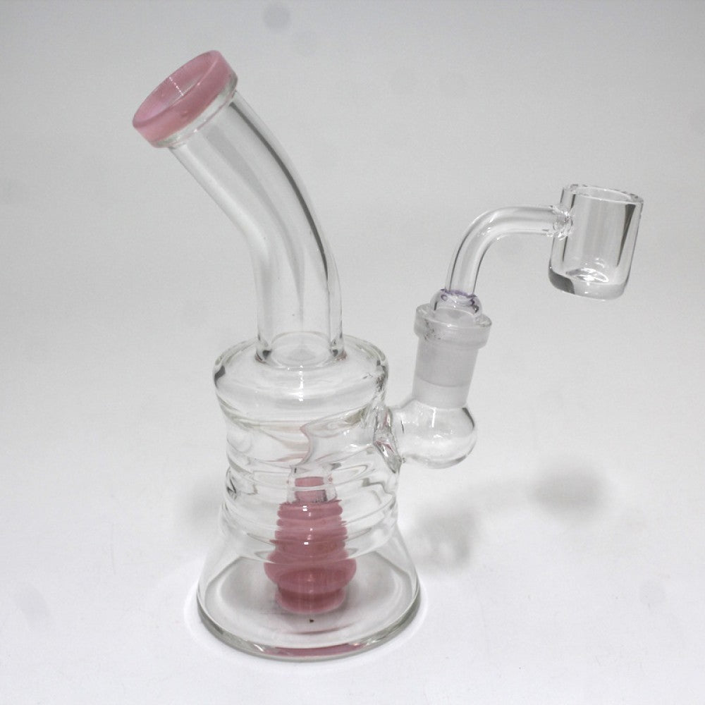 5.5" Tube Color Ribbed Design Water Pipe With 14 MM Male Quartz Banger