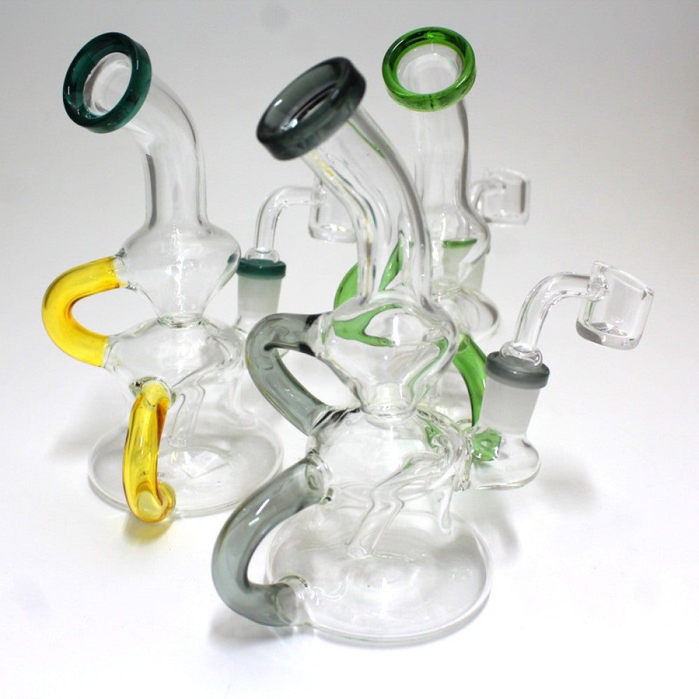 6'' Double Handled Recycle Design Color Tube Dab Rig Water Pipe With 14 MM Male Quartz Banger