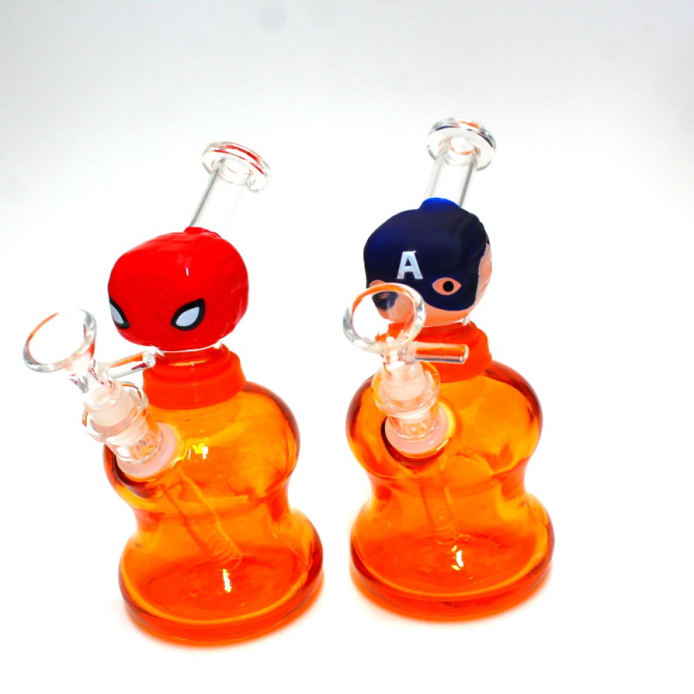 7" Orange Color Character Face Water Pipe With 14mm Male Handle Bowl G-G