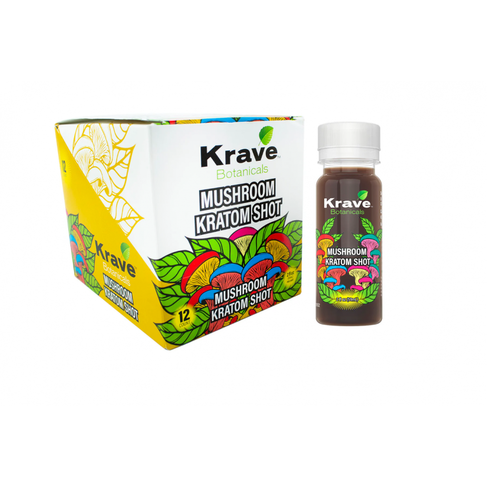 Krave Mushroom Kratom Shot 2 oz 12 Bottles Per Box