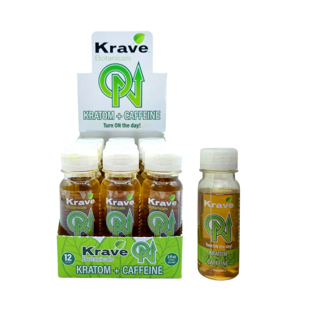 Krave ON Kratom + Caffeine 2 oz 12 Bottles Per Box